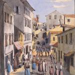 Η κεντρική εμπορική οδός στην πόλη της Κέρκυρας, Υδατογραφία, 1839 Γεννάδειος Βιβλιοθήκη